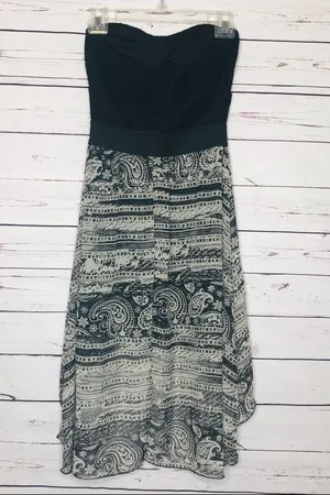 Black & White Aztec Tribal Pattern Strapless High Low Dress Size Medium thumbnail 4