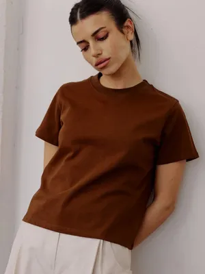 All:Row Thick Cotton Crewneck Boxy Everyday Tee Shirt in Warm Brown S $68 thumbnail 1