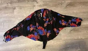 Free People Floral Blouse Bodysuit With Lace Underlay Boho Bohemian Women XS thumbnail 1