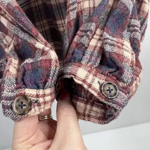 Free People Sz XS Button Front Shirt Northern Bound Plaid Flannel Onyx Oversized thumbnail 7