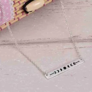 Boutique White Gold Plated‎ Celestial Necklace w/ Moon Phases Bar Pendant Necklace 16-18” thumbnail 9
