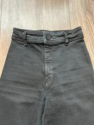 Zara The Marine Straight Wide Leg Raw Hem Jeans in Black Size 0 thumbnail 6