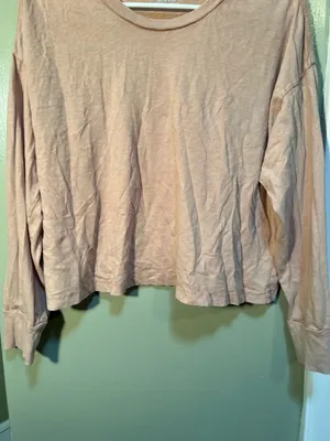 Aerie Womens Size Medium Long Sleeve T-Shirt Cropped Tan Brown Distressed Cotton thumbnail 5