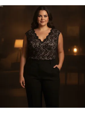 My Favorite Things by Colleen Lopez Black Floral Lace Overlay V Neck Top 2X thumbnail 5