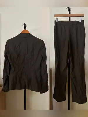 Escada Womens Pure New Wool Tailored Blazer Pants Suit Set Brown Size 36 (Small) thumbnail 6