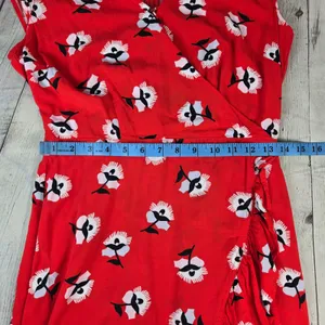 J. Crew Cerise Ruffle Red Floral Faux Wrap Ruffle Dress L4277 Size 4 Tall thumbnail 9