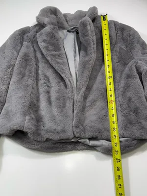 Allegra K Gray Plush Teddy Jacket with Cozy Collar thumbnail 3