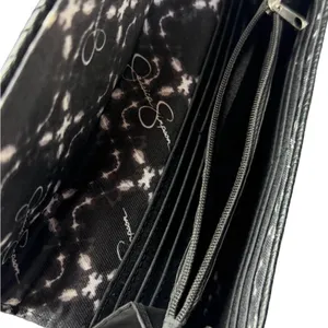 Jessica Simpson Black Quilted Leather Trifold Wallet with Logo Plaque thumbnail 5