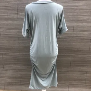 Pip & Vine Rosie Pope Maternity Dress Size M Ruched Sage Green Short Sleeve Midi thumbnail 4