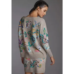 Anthropologie Embroidered Sweater Skirt Set Womens Medium thumbnail 2