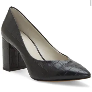 1.STATE | Women's Black Saffy Block‎ Leather Embossed Croc Heel Pumps, Size 6 thumbnail 1