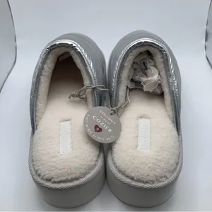 NIB Anthropologie Maeve Puffy Platform Slippers L 10-11 metallic silver slip on thumbnail 6