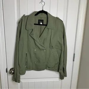 Rails linen blend double breasted green military utility jacket size large‎ thumbnail 3