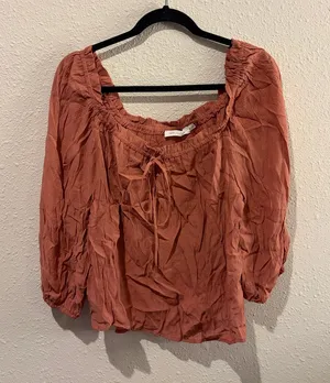 All in Favor Rust-Peach Peasant Blouse thumbnail 1