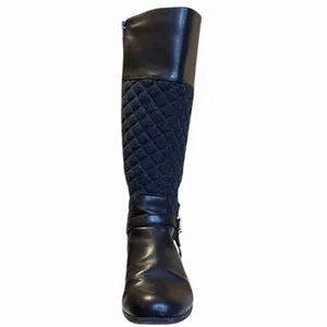 Charter Club Wide Calve Brown Faux Leather‎ & Grey Quilted Riding Boots Sz 7.5 thumbnail 6