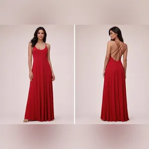 Reformation Red Maxi Dress Scoop Neck Strappy Back | Made in USA thumbnail 2