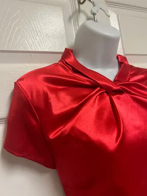 SheIn VCAY Red Twist Front Keyhole Back Satin Blouse thumbnail 5