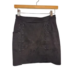 Womens Black Mini Skirt Size S Faux Suede Lace-Up Grommet Back Zip thumbnail 3