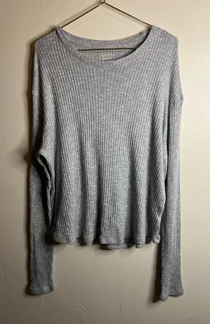 American Eagle Outfitters Light Gray Ribbed‎ Long-Sleeve Tee thumbnail 1
