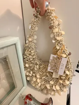 Handmade Pretty Coastal Mermaidcore Pearl & Seashell Beaded Hobo Shoulder Bag thumbnail 3
