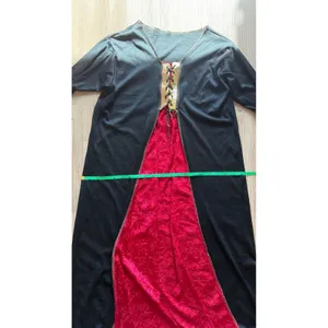 Medieval Renaissance Gown Black Red Gothic Costume Bell Sleeve Dress thumbnail 7