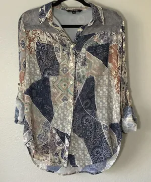 NWOT Charlie Patchwork Western Cowgirl Prairie Shabby Chic‎ Button Up Shirt S thumbnail 1