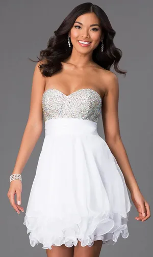 A-Line ruffle short Junior Prom Dress by La Femme thumbnail 1