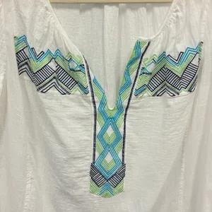 BCBGMAXAZRIA White Embroidered Gauze Peasant Blouse Boho Long Sleeve Top Small thumbnail 5