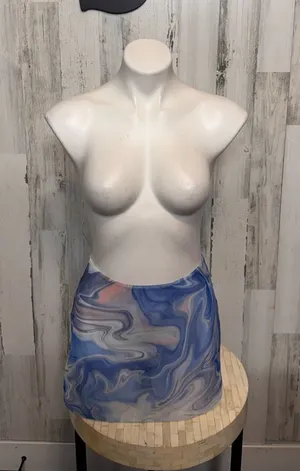 SHEIN Blue Marble Mesh Mini Skirt Womens S Abstract Y2K Sheer Swim Cover Up thumbnail 1