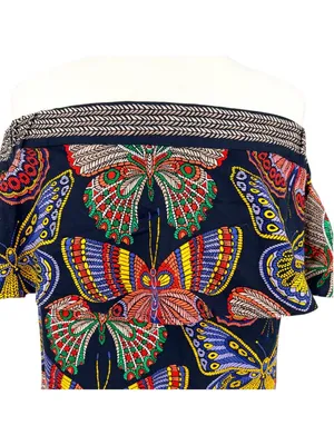 Trina Turk Resort Welton Butterfly Off-Shoulder Dress Multicolor Size Medium thumbnail 7