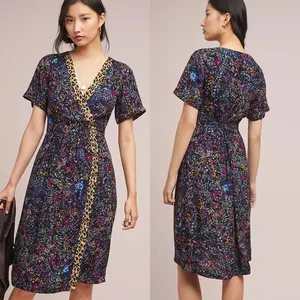 Anthropologie Maeve Cheetah Floral Multi‎ Purple Dress Knee Length Womens Size 0 thumbnail 2