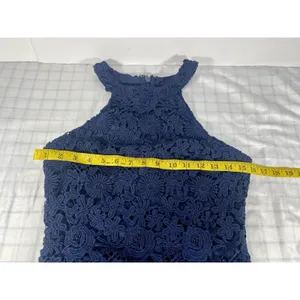Lulus Navy Blue Floral Crochet Lace Halter Neck Bodycon Mini Dress Style 61976A thumbnail 11