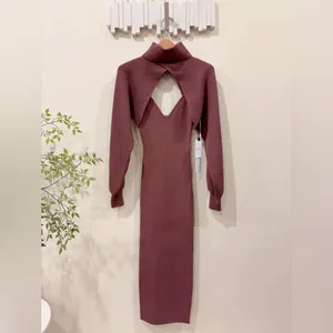ASTR Jodie Mauve Two Piece Cutout Ribbed Knit Midi Sweater Dress Small NWT thumbnail 4