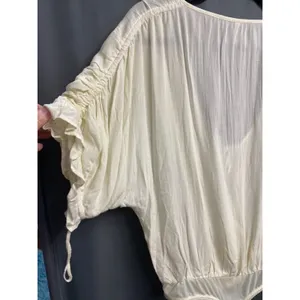 Free People Bodysuit Womens Medium Ivory Cleo Draped Split Neck Short Sleeve B55 thumbnail 4