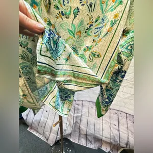 Zara Satin Printed Paisley Floral Button Up Collared Shirt Size Large like new! thumbnail 11