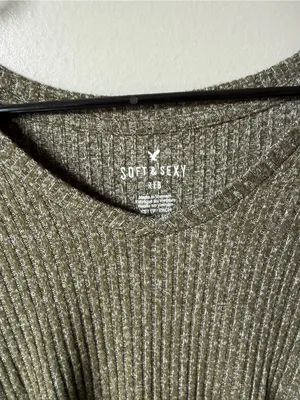 American Eagle Soft & Sexy Ribbed Long Sleeve Top Olive Green XS thumbnail 2