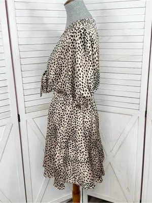 Petal & Pup‎ Eisley Leopard Print Satin Tie Front Mini Dress Tan Black 6 thumbnail 3