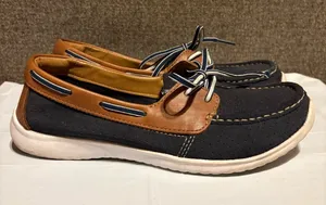 Cloudsteppers By Clarks Jocolin Vista Shoes‎ Sz 9 Boat Leather Navy Tan Womens thumbnail 1