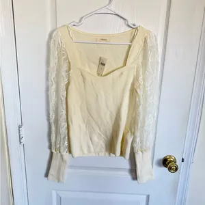 Anthropologie NEW Lace Sleeve Cream Sweater Top thumbnail 3