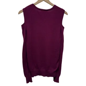 Marled 100% Cashmere Sweater Women M Cold Shoulder Twist Pullover Purple‎ V-Neck thumbnail 2