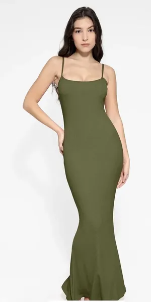 Popilush Shaping Maxi Dress Size XS Olive Green Square Neck Sleeveless thumbnail 1