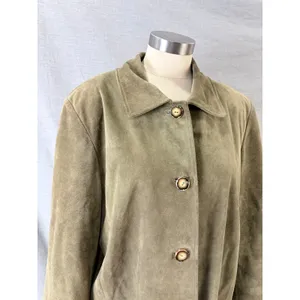 J. Jill Womens Olive Green 100% Calfsuede Leather Satin Lined‎ Car Coat Size M thumbnail 6