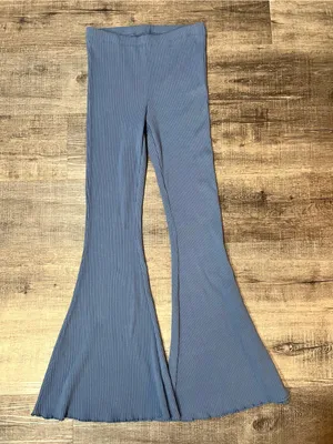 AERIE Kick It Ribbed Super Flare Pants in Blue thumbnail 3