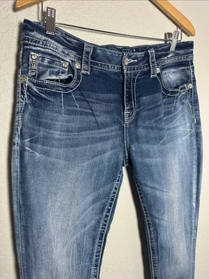 Miss Me Jeans Women's Blue Diamond Studded Pockets Y2K Bling Cowgirl thumbnail 4