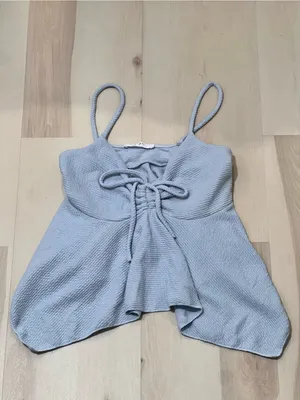 Powder Blue Women Medium Fairy Y2K Coquette Whimsical Babydoll Textured Cami Top thumbnail 2