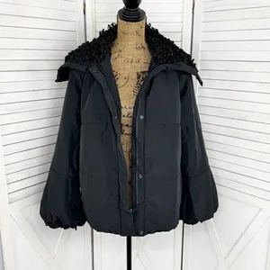 Simply Vera Puffer Jacket Faux Fur Collar Hood‎ Black Medium Balloon Sleeve thumbnail 3