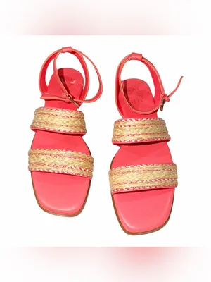 NEW Naturalizer Women's Gana Square Toe Strappy Flat Sandals SZ-8 Coral Pink thumbnail 3