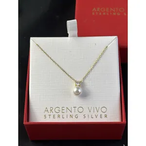 NEW Argento Vivo 925 Sterling Silver Round CZ White Pearl Pendant Necklace Box thumbnail 3