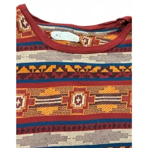 Womens Southwestern Aztec Print Long Sleeve Crew Neck Top Burgundy‎ Orange Small thumbnail 5