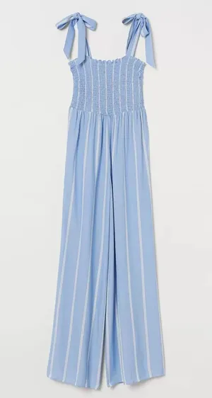 H&M Women Blue and White Striped Jumpsuit with smocking size 4 thumbnail 1